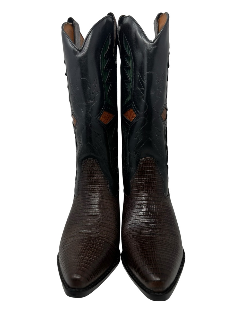 Hunt Club Two-Tone Black Shaft with Brown Textured Foot Cowboy Boots - Picture 5 of 8